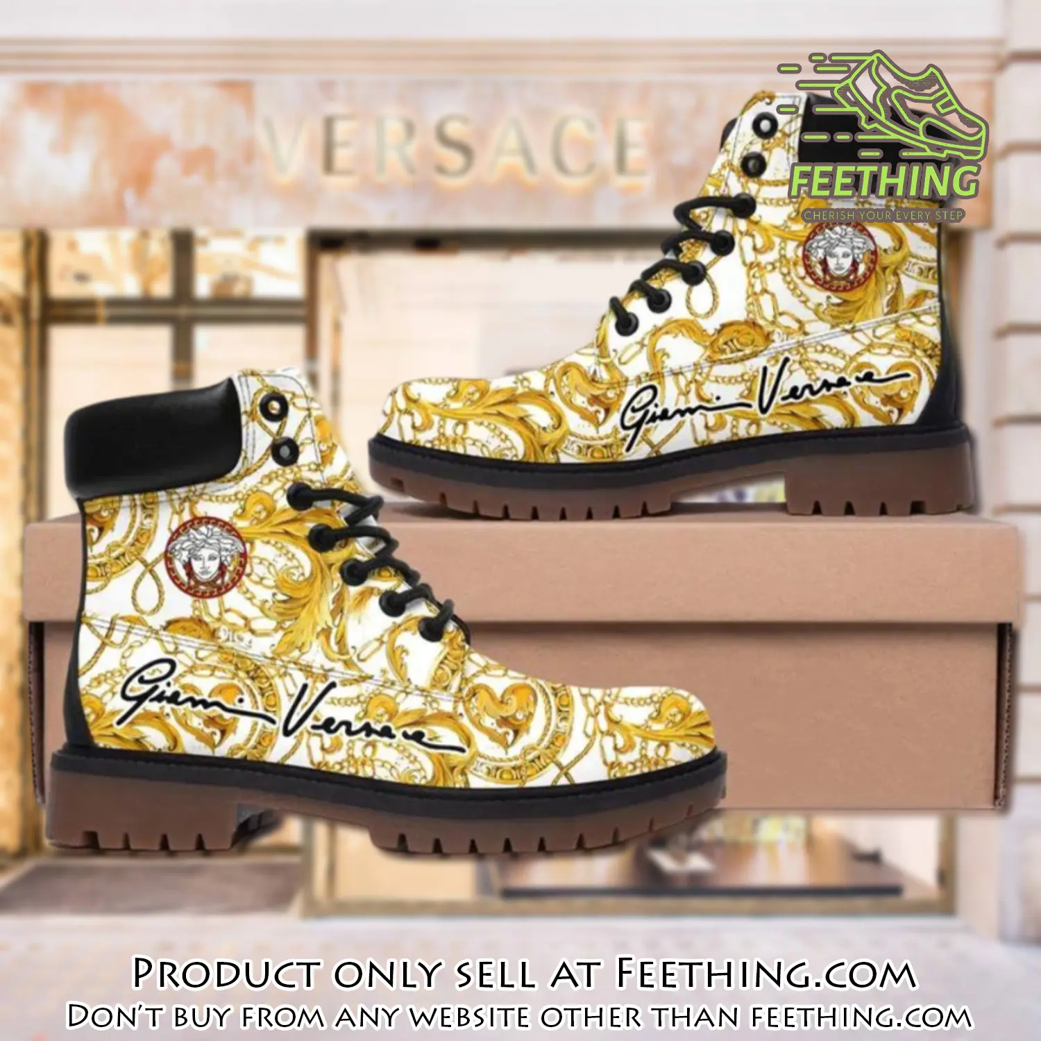 Gianni versace medusa gold pattern white luxury brand boots premium gifts for men women ft3556414